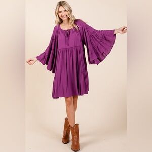 Mittoshop Frill Tie Neck Bell Sleeve Dress